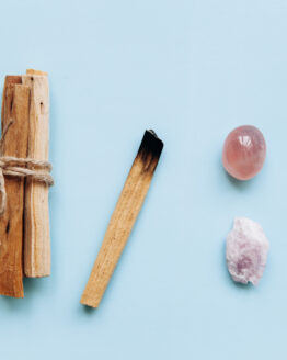 A set of wooden sticks Palo Santo on a blue background.
